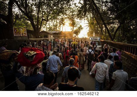 Mumbai, India - 6 November: The ancient Hindu Chhath Puja Festival being celebrated on Juhu Beach in Mumbai on 6th November 2016.