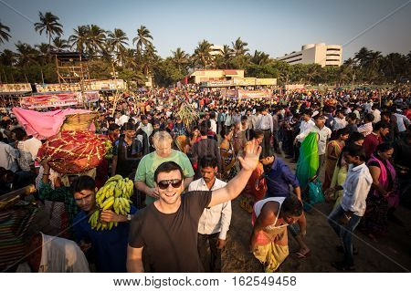 Mumbai, India - 6 November: The ancient Hindu Chhath Puja Festival being celebrated on Juhu Beach in Mumbai on 6th November 2016.