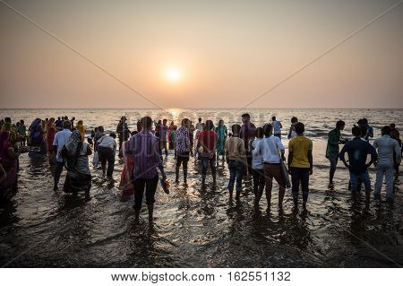 Mumbai, India - 6 November: The ancient Hindu Chhath Puja Festival being celebrated on Juhu Beach in Mumbai on 6th November 2016.