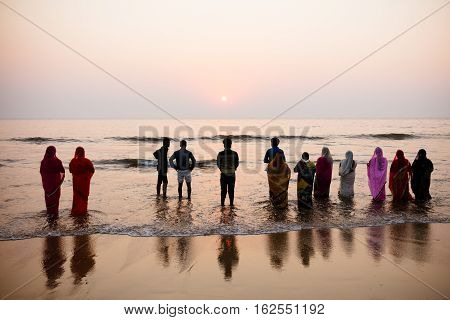 Mumbai, India - 6 November: The ancient Hindu Chhath Puja Festival being celebrated on Juhu Beach in Mumbai on 6th November 2016.