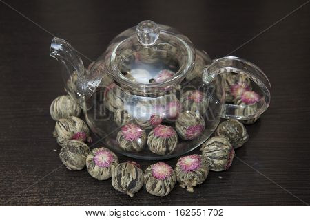Chinese Green Tea In A Transparent Teapot.