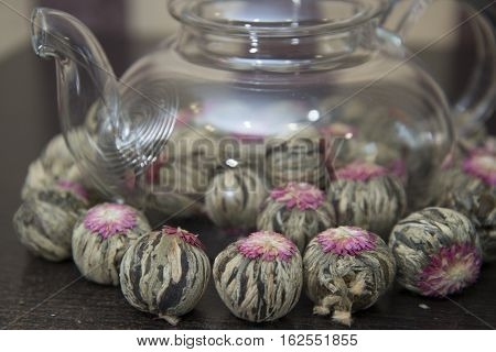 Chinese Green Tea In A Transparent Teapot.