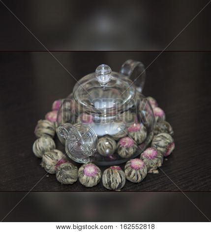 Chinese Green Tea In A Transparent Teapot.