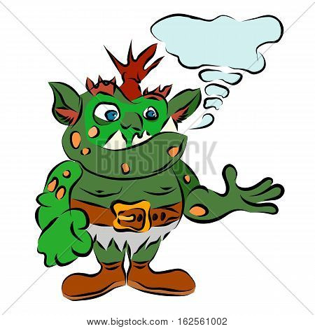 funny green troll vector goblin cartoon illustration