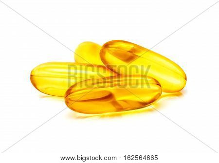 Fish oil supplement capsule source of omega3 isolated on white background