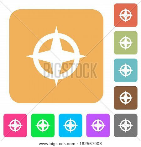 Map directions icons on rounded square vivid color backgrounds.