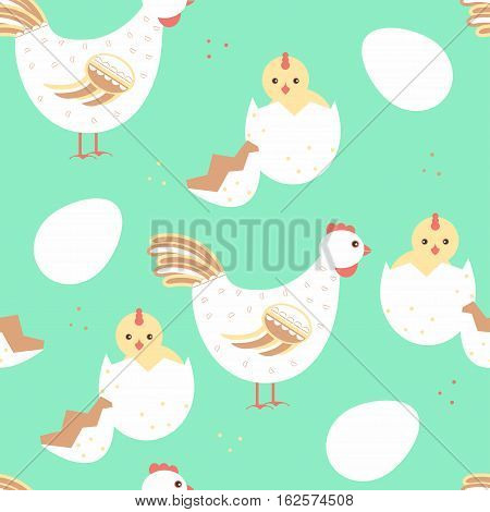 Hen And Baby Chicken Seamless Pattern