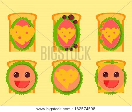 Colorful set of cartoon and festive sandwiches