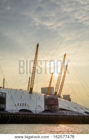 London, United Kingdom - August 17: Vertical View Of The O2 Arena And Canary Wharf On August 17, 201