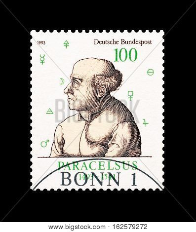 GERMANY - CIRCA 1993 : Cancelled postage stamp printed by Germany, that shows Paracelsus.