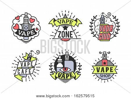Vector Vaping Badges, Modern Line Art Labels, Vape Shop Logo, Retro Illustration