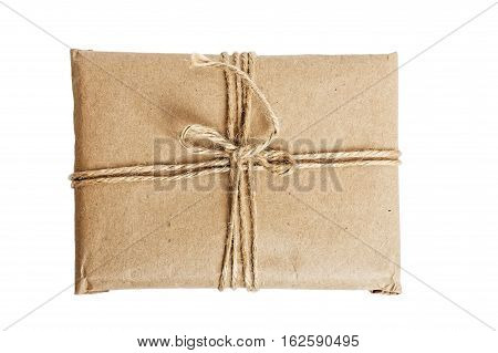 Parcel With Kraft Paper Isolated On White