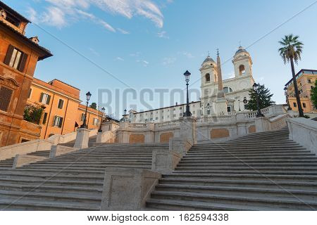 famous Spanish Steps with basilica, Rome, Italy