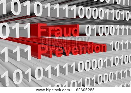 fraud prevention in the form of binary code, 3D illustration