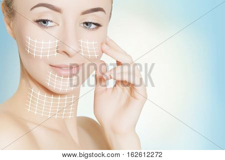 renovating skin concpet. woman face portrait with lifting marks