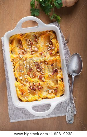 Parmentier of pumpkin and potatoes with beef