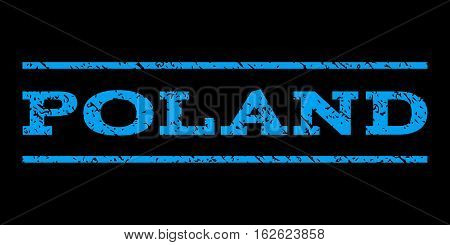 Poland watermark stamp. Text tag between horizontal parallel lines with grunge design style. Rubber seal stamp with dirty texture. Vector blue color ink imprint on a black background.