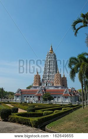 PattayaChonburi ProvinceTHAILAND -July17:2010.Wat Yan Sang Wararam Woramahawihan temple are the mondop where a replica of the Buddha's footprint is enshrineda large chedi containing Buddha relics.