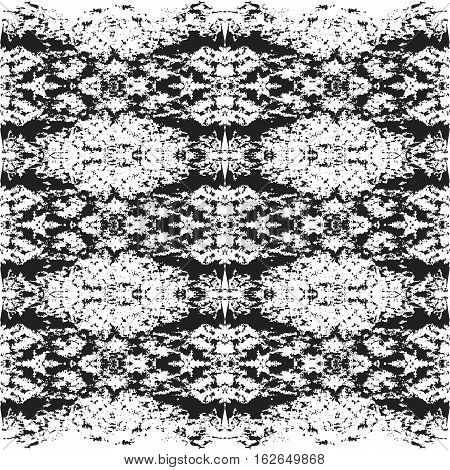 Abstract vector texture. Monochrome background from black dots on white. Lace or ink symmetric ornament for card template or web design. Achromatic square image for backdrop in kaleidoscope style