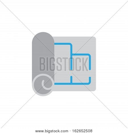 Vector icon or illustration showing appartament or house blue print with room plan in material design style