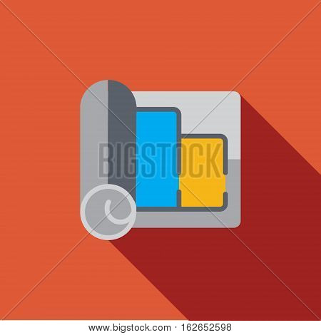 Vector icon or illustration showing appartament or house blue print with room plan in flat design style with long shadow