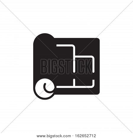 Vector icon or illustration showing appartament or house blue print with room plan in black color style on white background