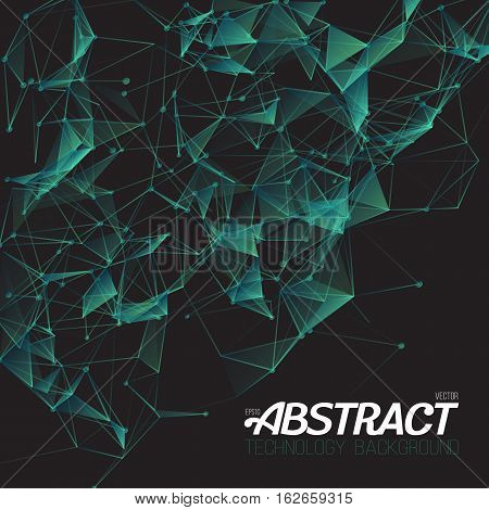 Illustration of Plexus Style Fractal Polygonal Template. Futuristic Energy Wireframe Background. Science DNA Molecule Mesh