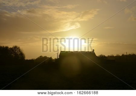 sunset house evening cloud sunlight tree silhouette