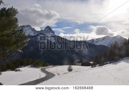 Road winter mountain snow alpine sunlight Tree