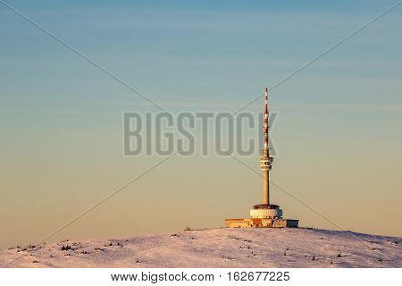 Praded hill in beautiful evening light. Peak of transmitter is highest fixed point in Czech Republic.