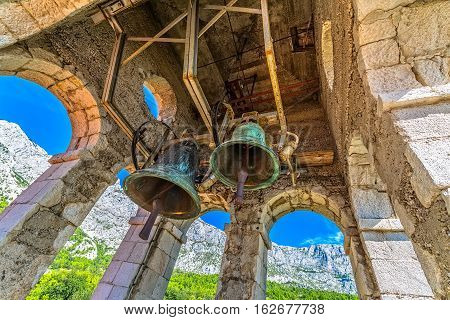 View from the St. Anthony church bell tower in old village Tucepi in Dalmatia.