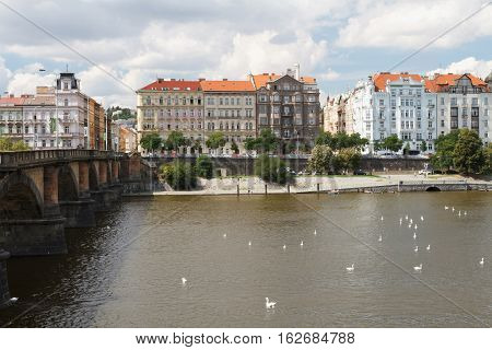 View Of The City Of Prague. Palacky Bridge And The Embankment