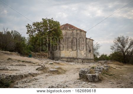 Cave city Chufut-Kale. Mausoleum Janicke Khanum of the XV century. Bakhchisaray. Crimea.