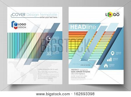 Business templates for brochure, magazine, flyer, booklet or annual report. Cover design template, easy editable vector, abstract flat layout in A4 size. Bright color rectangles, colorful design with overlapping geometric rectangular shapes forming abstra