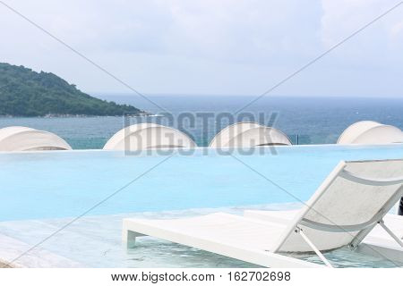 Beach Lounge Swimming Pool With Pool Bed Or Sundeck On Sea View For Vacation, Relax Vacation Time Wi