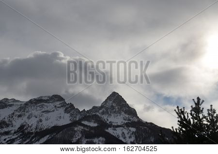 White Moutain Sunlight Clouds Alpine Snow Winter