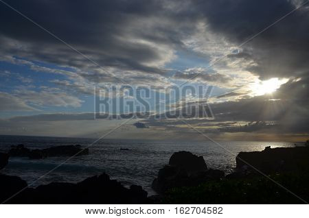 Seaside Wave Sunlight Cloud Sea Rock Black