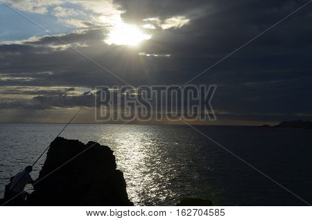 Sky Sunlight Sea Fishing Seaside Rock Black