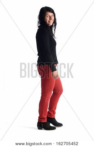 Woman walking on a  white background color