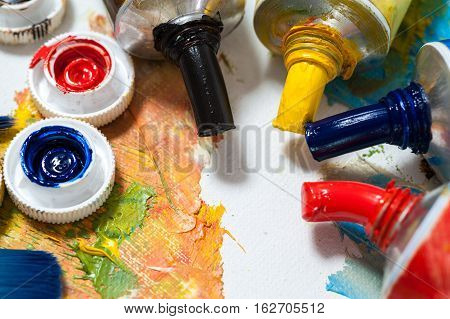 Oil paints art workshop the concept of creativity and art therapy.