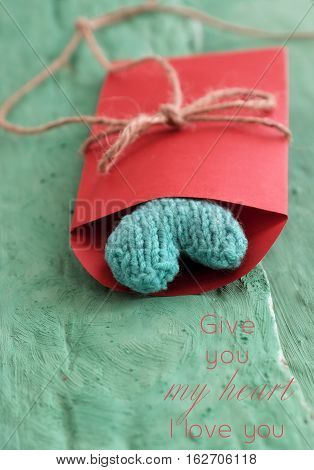 Valentine Green Heart In Red Envelope