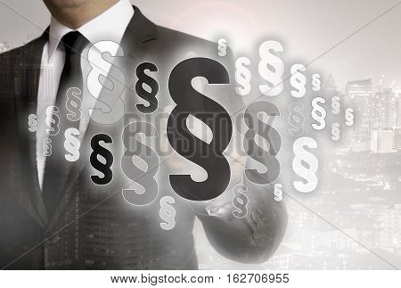 Businessman with city background and paragraphs picture