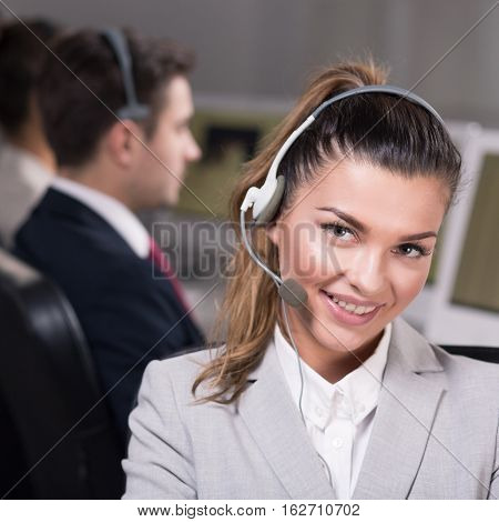 Employee Of Call Center With Headset