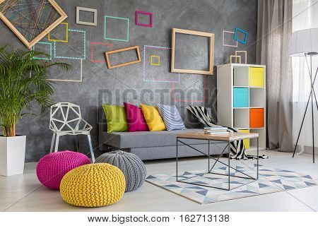 Colorful Poufs In Lounge