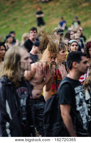 TOLMIN, SLOVENIA - JULY 25TH: HEAVY METAL FANS HEADBANGING AT THE METALDAYS FESTIVAL ON JULY 24TH, 2016 IN TOLMIN, SLOVENIA