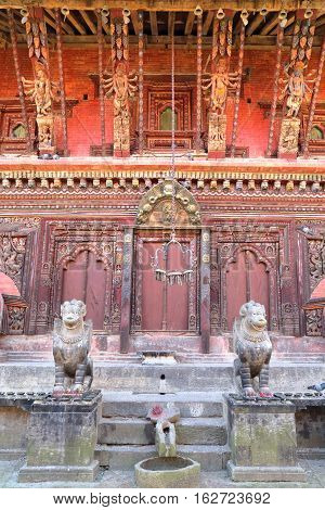 BHAKTAPUR, NEPAL: Architectural details of Changu Narayan Temple near Bhaktapur