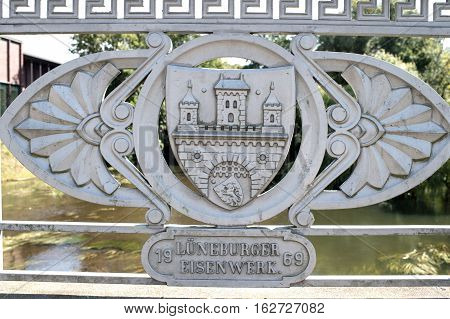 LUNEBURG GERMANY - November 23 2014: grey coat of arms of Luneburg castle as historical monument in Germany