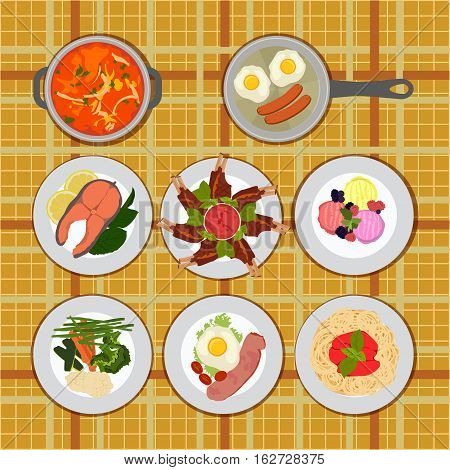Set Various Plates Of Food