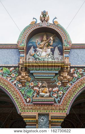 Illustrative image. Pondicherry Tamil Nadu India - April 14 2014 Part of indian temple colorful