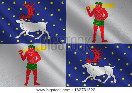 Flag of Norrbotten County in Lappland province of Sweden. 3d illustration